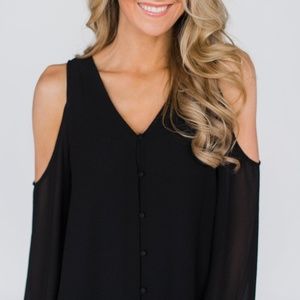 Express Black Cross Back Cold Shoulder Tee